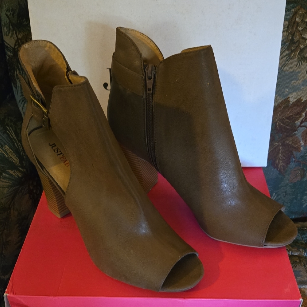 JustFab Women's Tan Peep-Toe Ankle Booties